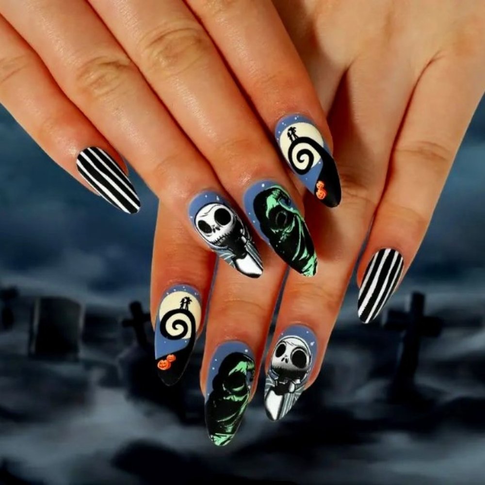 🎃 NEW Nightmare Before Christmas JACK Halloween Matte Almond Oval Medium Nails